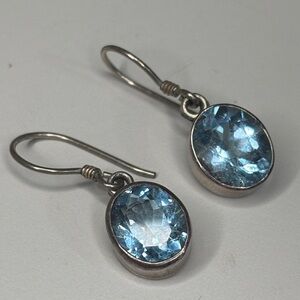Silver Earrings Faceted Blue Topaz